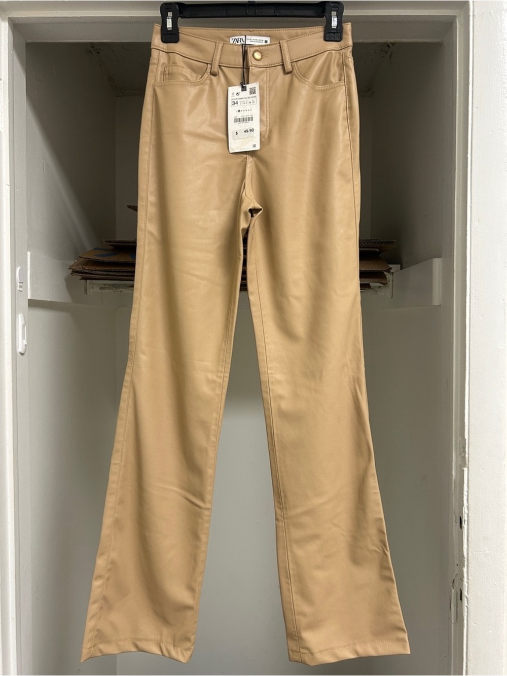 ZARA MID RISE STRAIGHT LEG FAUX LEATHER PANTS SIZE 2